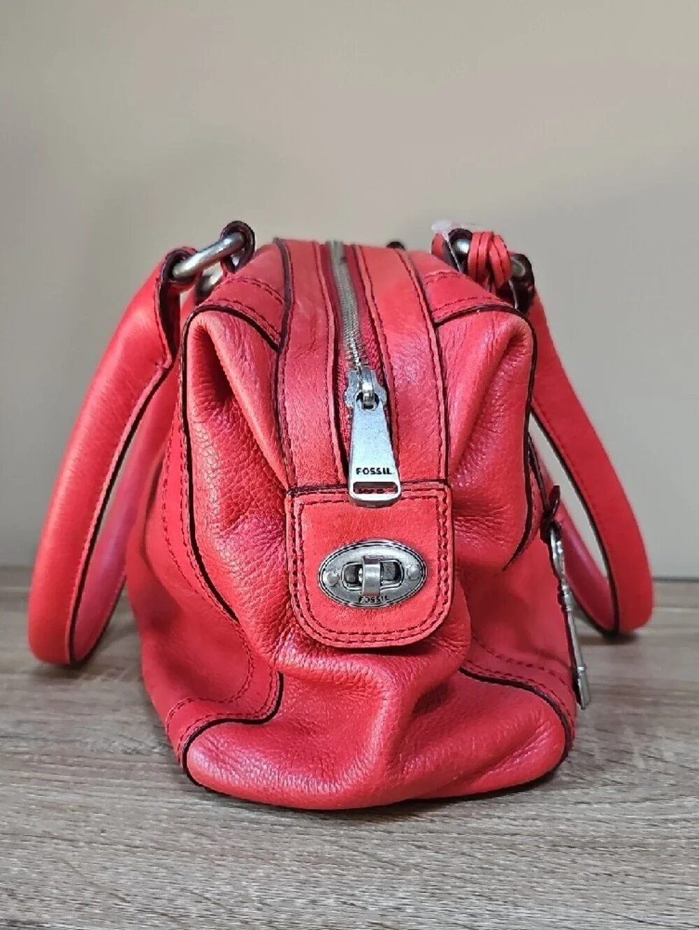 Fossil Red Leather Marlow Shoulder Bag with Double Handles